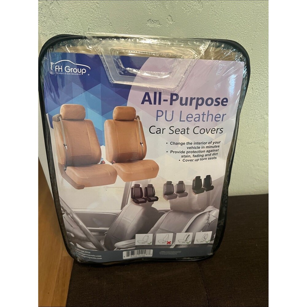 #2092**FH Group All-Purpose PU Leather Car Seat Covers - Tan